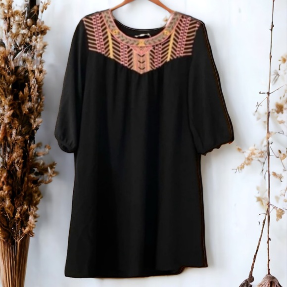 Skies are Blue Black Embroidered Boho Dress - Picture 6 of 10